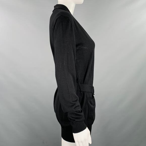 JEAN PAUL GAULTIER Size M Black Knit V-Neck Belted Pullover - Picture 3 of 5